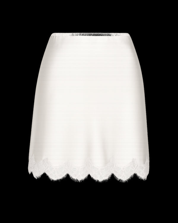 SILK-SATIN MINI SKIRT WITH CHANTILLY LACE